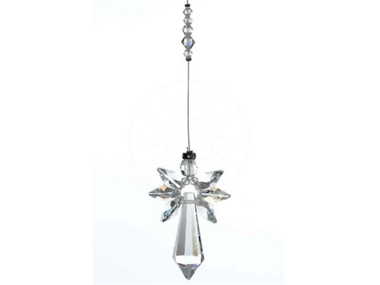 This beautiful handmade crystal guardian angel decoration represents Love, Guidance & Protection  Features a clear Crystal colour which is the birthstone for April meaning Purity, Innocence and Good Fortune