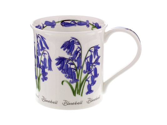 Dunoon Bute Spring Flowers Bluebell Mug is a fine bone china mug printed with vibrant purple bluebells all around its exterior, as well as a printed bluebell floral chain around the inner rim of the mug and down its handle.
