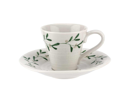 A set of two espresso cups and saucers that have been designed with Sophie Conran's classic ripple effect, and printed with a ring of mistletoe around each piece. They are very petite and would be perfect for enjoying a macchiato in the morning.