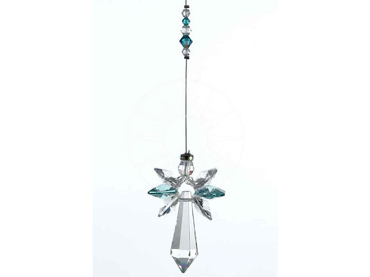 his beautiful handmade crystal guardian angel decoration represents Love, Guidance & Protection  Features a clear Blue Zirkon colour which is the birthstone for December meaning Prosperity, Wisdom and Courage