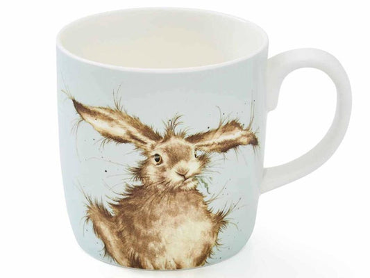The "Hare Brained" mug by Wrendale features a watercolour illustration of a hare on a pale blue background.