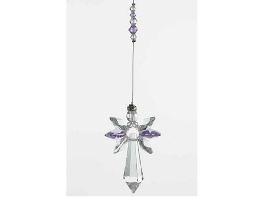 This beautiful handmade crystal guardian angel decoration represents Love, Guidance & Protection  Features a Light Amethyst colour which is the birthstone for June meaning Spirituality, Clarity and Tranquillity