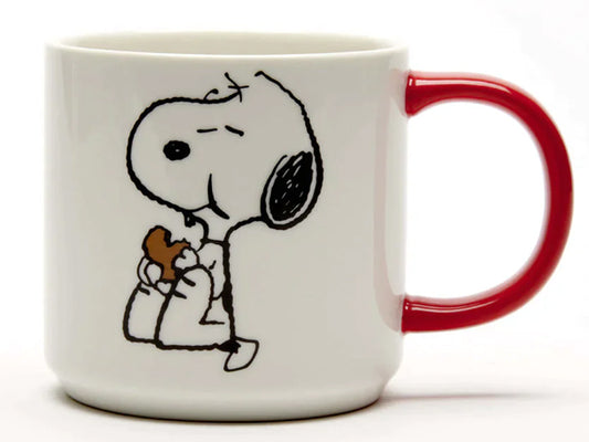 This fabulous Magpie Peanuts Snoopy mug is decorated with <span data-mce-fragment="1">Snoopy from the Peanuts</span><strong> </strong>comic strip, munching on his favourite cookie, It has a bright red handle. The back of the mug reads 'I'm about one cookie away from being happy. s<span data-mce-fragment="1">o if you or a loved one loves Snoopy &amp; biscuits with a tea or coffee this is the perfect mug.&nbsp;</span>