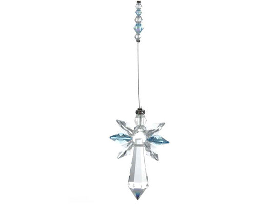 This beautiful handmade crystal guardian angel decoration represents Love, Guidance & Protection  Features a Aquamarine colour which is the birthstone for March meaning Honesty, Serenity, Courage