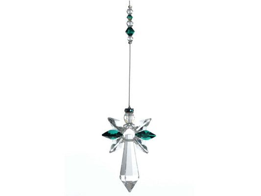 This beautiful handmade crystal guardian angel decoration represents Love, Guidance & Protection  Features a Emerald colour which is the birthstone for May meaning Faith, Courage and Foresight