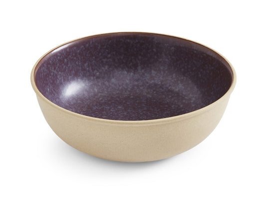 Portmeirion Minerals Serving Bowl Amethyst - A stoneware bowl with a textured exterior in a sand colour, with a reactive glaze interior in a deep purple colour. 