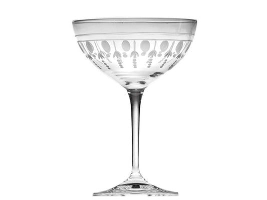 Introducing a stunning and elegant British hand-cut Saucer Champagne (Coupe) glass – a true delight for those who appreciate the effervescence of bubbles!