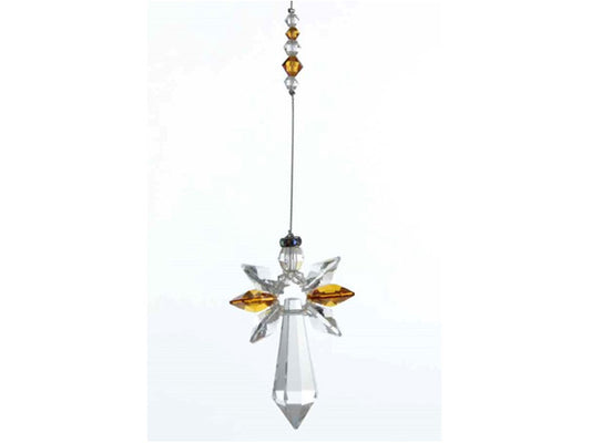 This beautiful handmade crystal guardian angel decoration represents Love, Guidance & Protection  Features a Topaz colour which is the birthstone for November meaning Love, Success & Fidelity