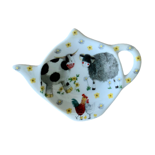 This Alex Clark teabag tidy is illustrated with an assortment of farm animals.  There is also a matching teapot & mugs in the same illustration.