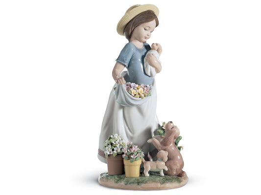 Lladro A Romp in the Garden - Girl & Dogs Figurine