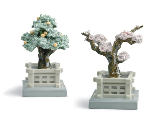 Lladro Japanese Tree Pots - Mandarin & Cherry