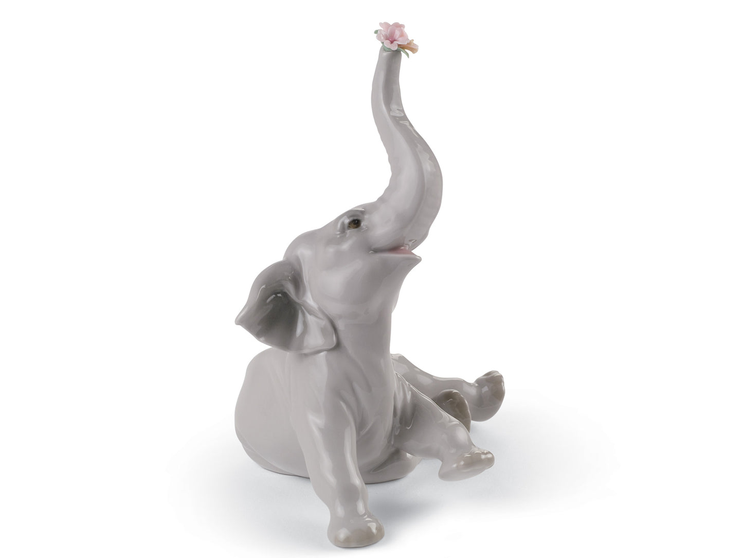Lladro Baby Elephant with Pink Flower