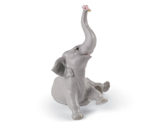 Lladro Baby Elephant with Pink Flower