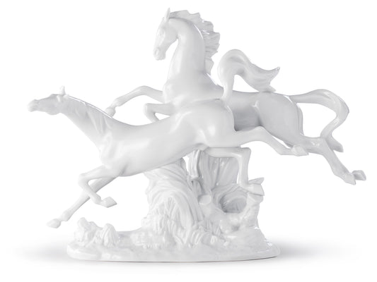 Lladro Horses Galloping - White