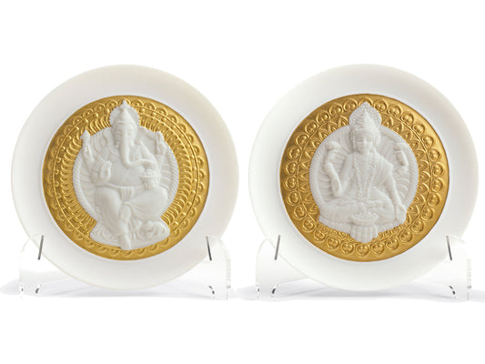Lladro Goddess Lakshmi & Lord Ganesha Plate Set