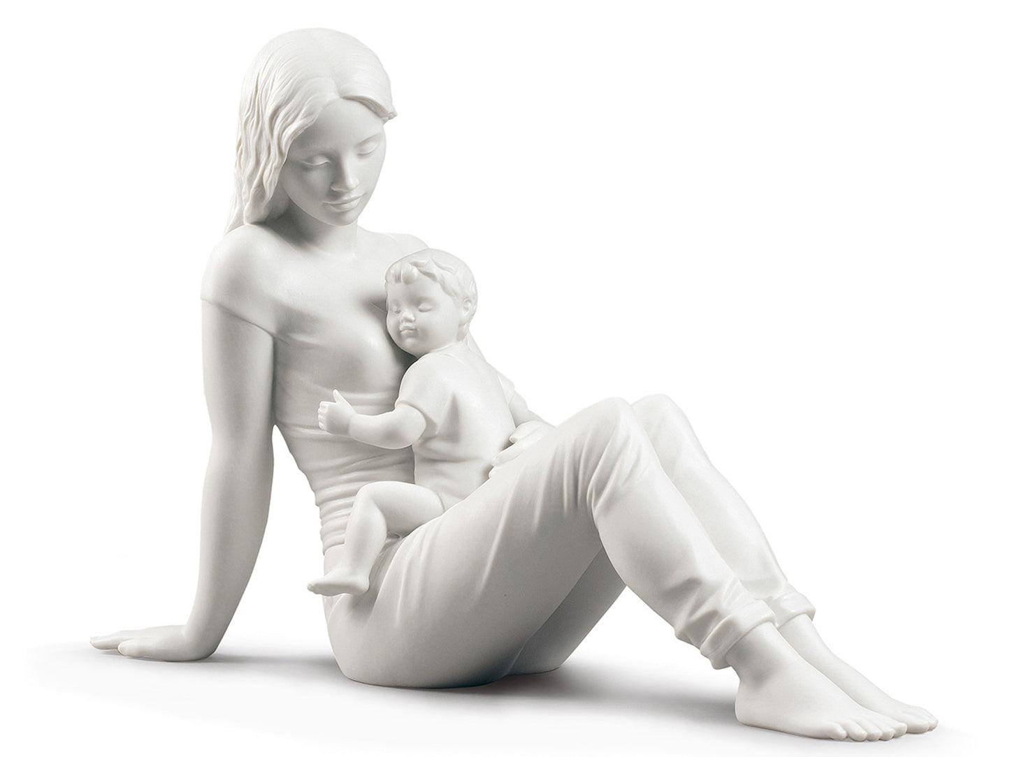 Lladro A Mother's Love - Matt White Mum & Baby Figurine