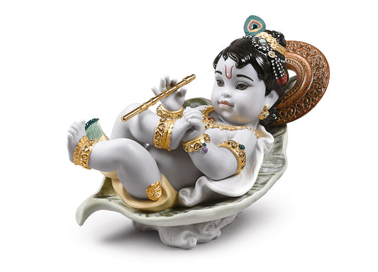Lladro Porcelain Krishna On Leaf 01009370