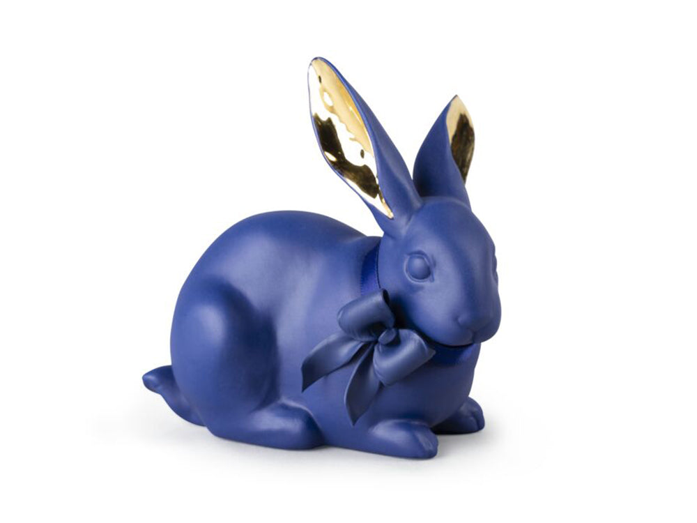 Lladro Attentive Bunny - Blue & Gold