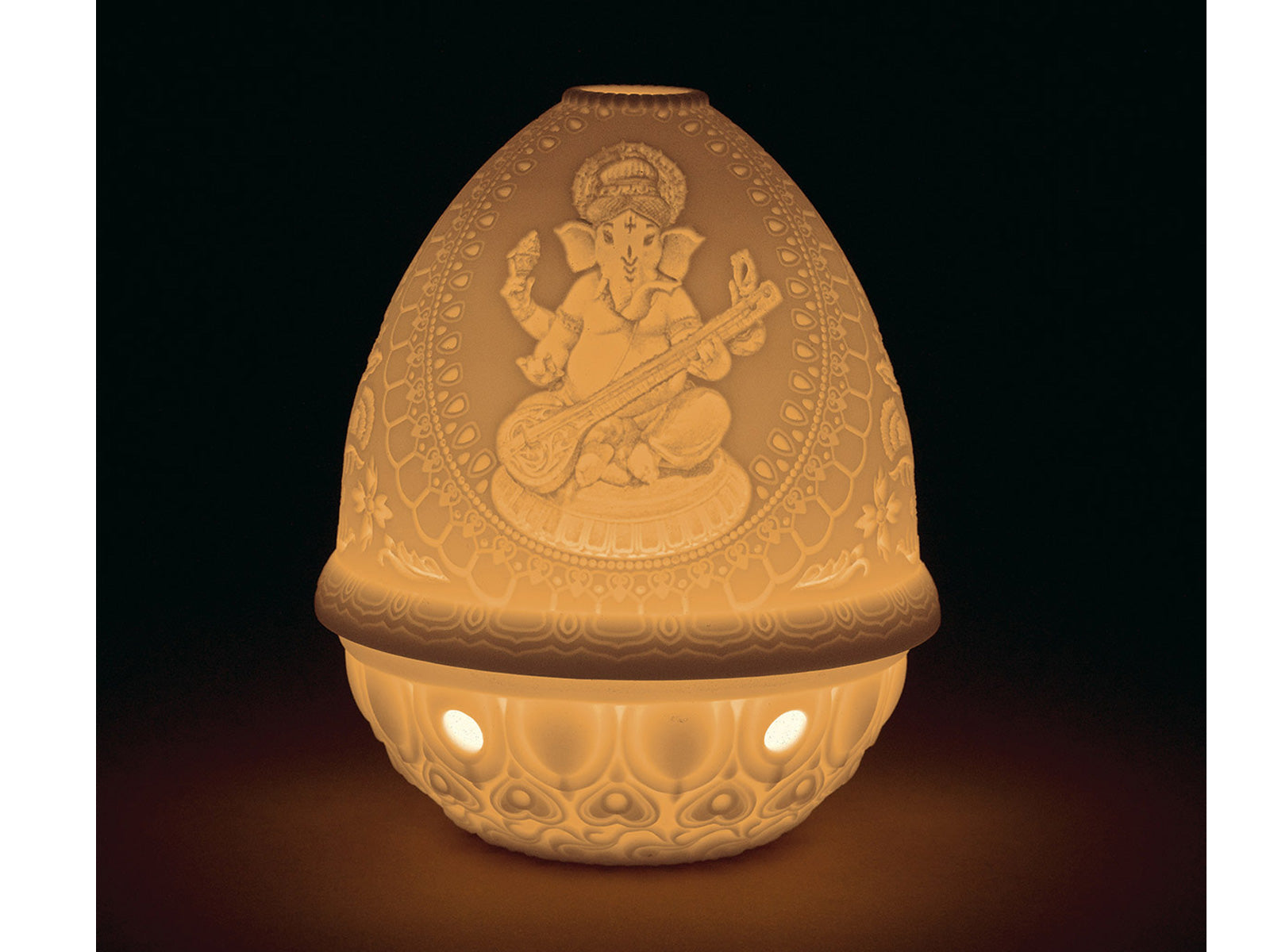 Lladro Lithophane Votive Light Veena Ganesha (Rechargeable Led) 01017391