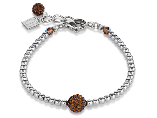 Coeur De Lion Hematite Bracelet with Brown Crystal Charm