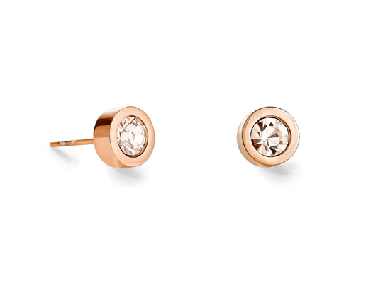 Coeur De Lion Rose Gold & Light Beige Stud Earrings