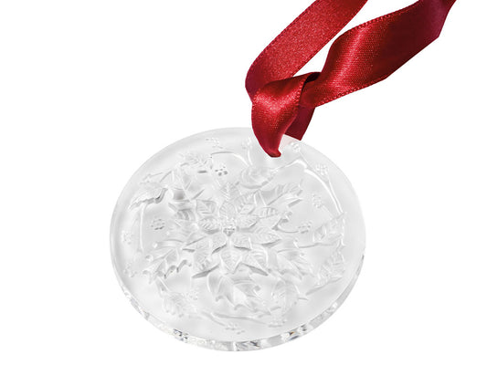 Lalique Crystal Poinsettia Christmas Ornament - Clear