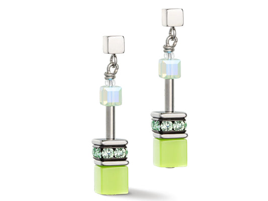 Pair of lovely green geocube 3cm drop earrings