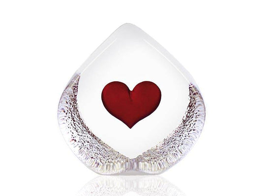 Maleras Global Icons Heart Small is a clear crystal ornament with textured edges and a bright red heart in the centre