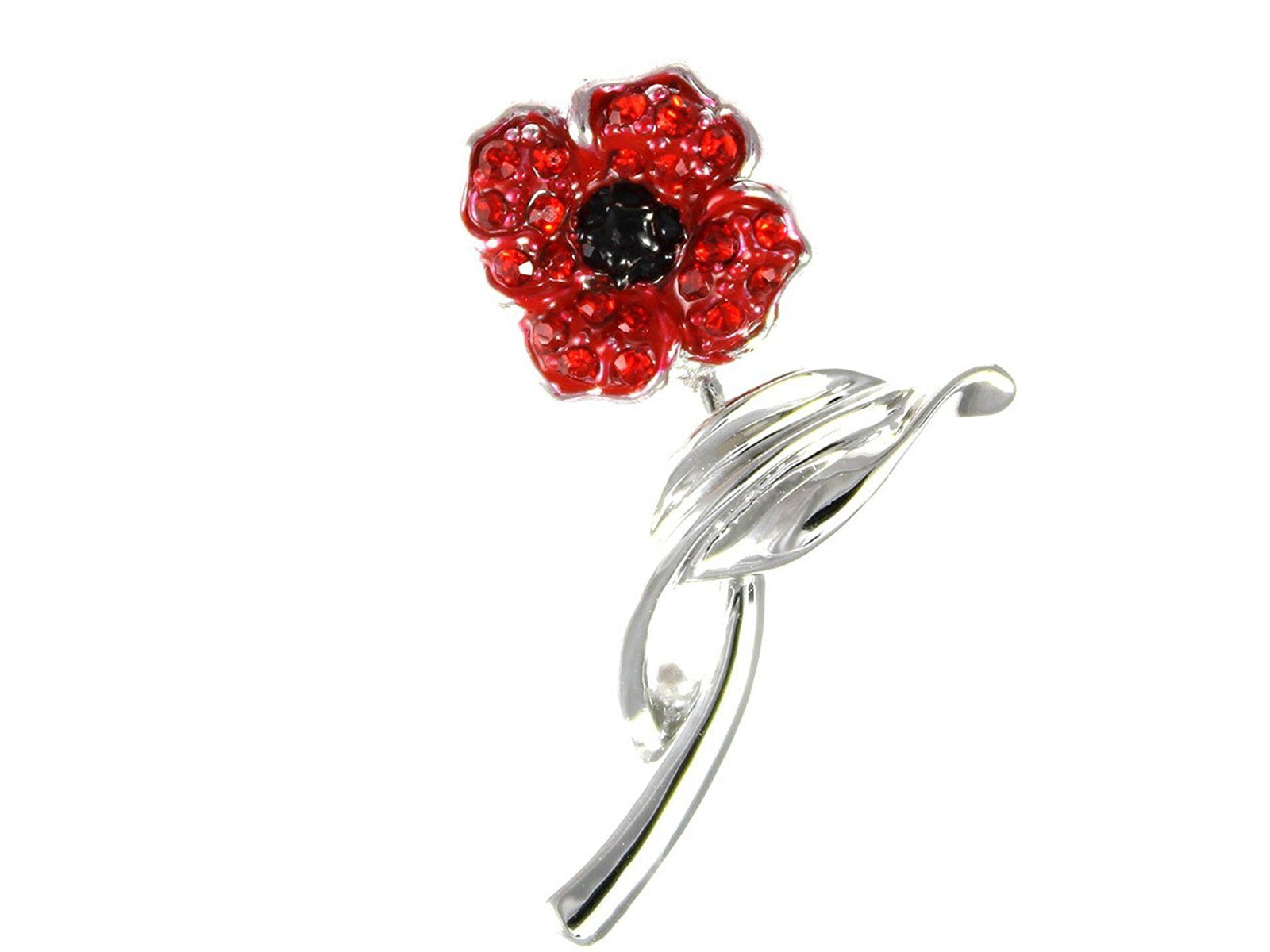 This delicate four petal poppy brooch is embellished with a red crystals, to be warn to commemorate those who have served in the armed forces