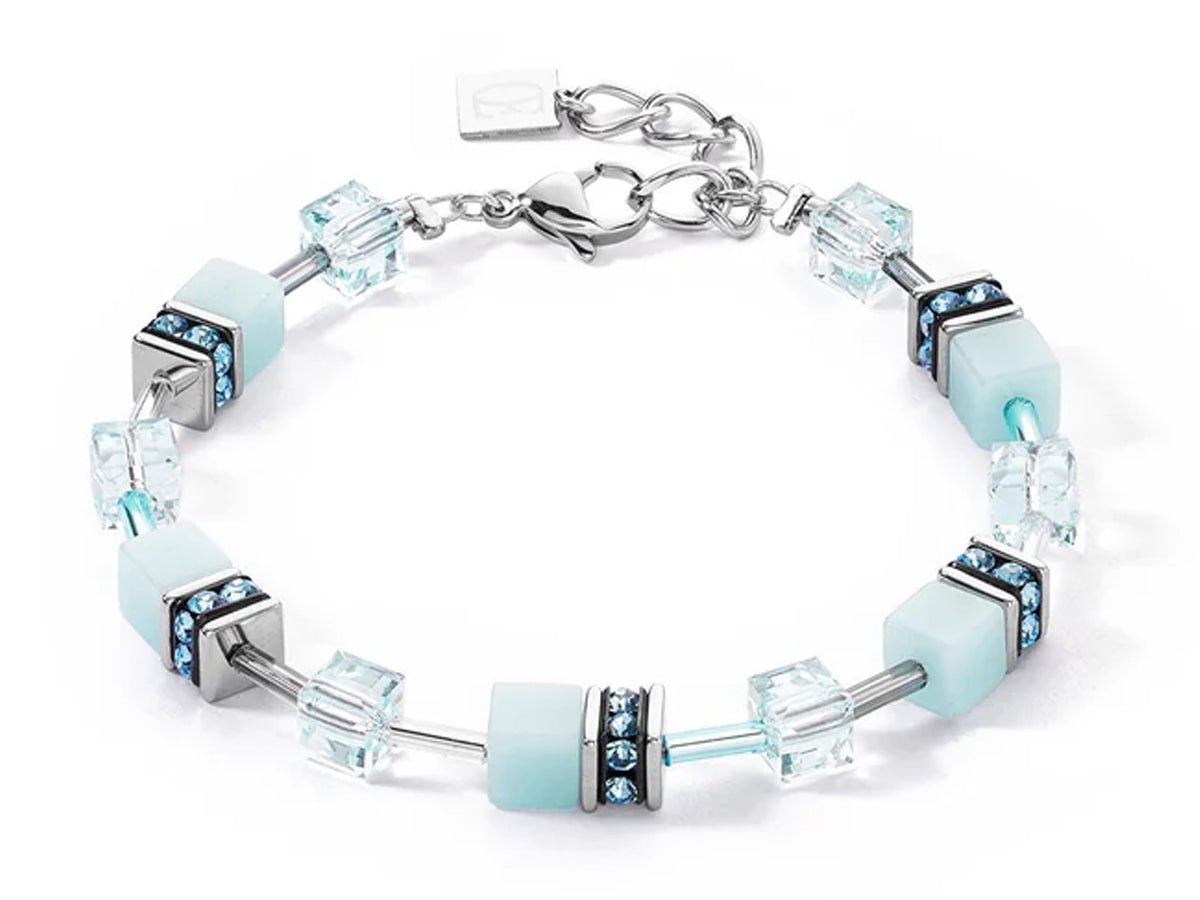 Coeur De Lion GeoCUBE Iconic Mono Silver bracelet in ice blue with Swarovski crystals