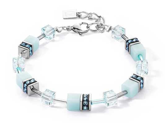 Coeur De Lion GeoCUBE Iconic Mono Silver bracelet in ice blue with Swarovski crystals