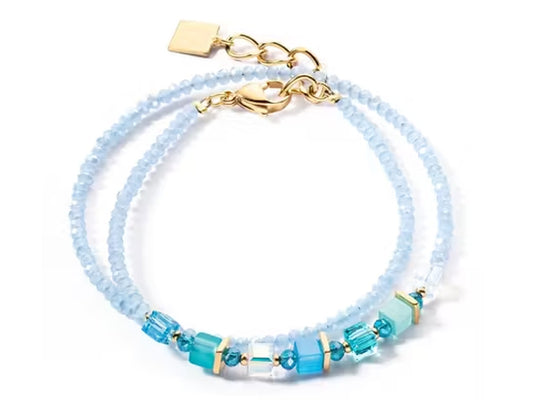 COEUR DE LION Joyful Colours turquoise wrap bracelet with gold-plated stainless steel