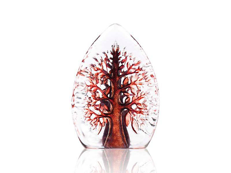 The Maleras Nordic Icon Yggdrasil Tree of Life Miniature Red is a clear crystal ornament with a red tree design
