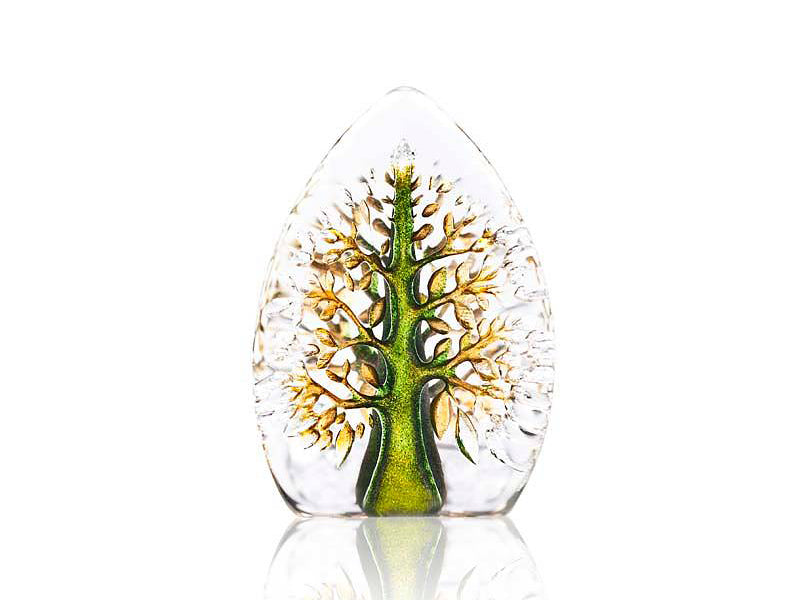 Maleras Nordic Icon Yggdrasil Tree of Life Miniature Green is a clear crystal ornament with a green tree design carved into it