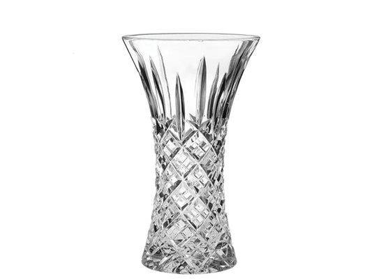 This Royal Scot Crystal London Vase - Waisted / Small has been hand-cut with their single-flicked design. Cinched at the waist and then fanning outwards at its mouth, this piece is petite in stature and perfect for displaying small bunches of shorter-stemmed flowers.