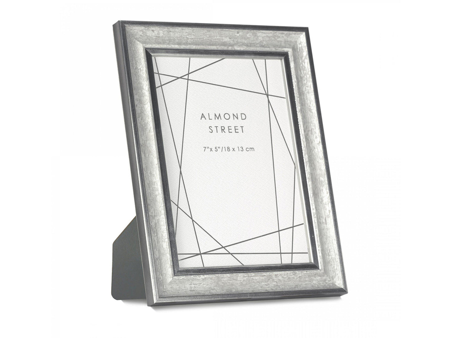 A silver and dark grey frame with a moulded surround