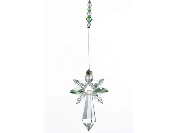 This beautiful handmade crystal guardian angel decoration represents Love, Guidance & Protection  Features a Peridot colour which is the birthstone for August meaning Understanding, Destiny and Purpose