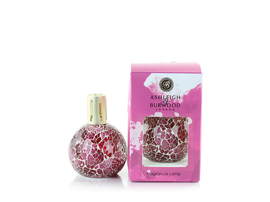 A pink mosaic glass fragrance lamp with its packaging