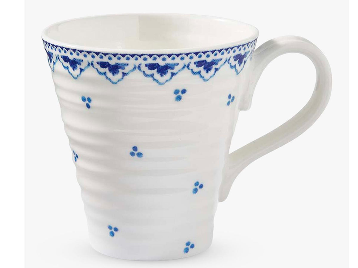 Sophie Conran Blue Ditsy porcelain mug with blue floral pattern and ripple texture