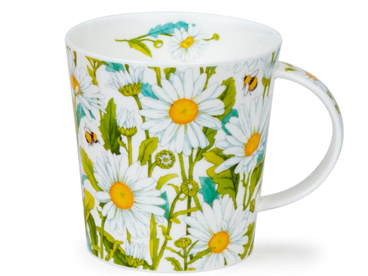 Dunoon Cairngorm Beautiful Daisies mug featuring white daisy flowers, green foliage and butterfly details on a white background