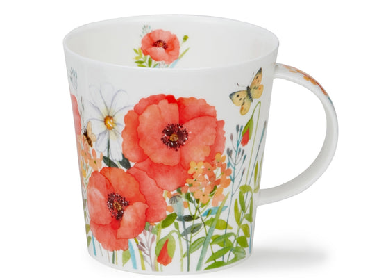 Dunoon Cairngorm Floral Whisper Red fine bone china mug with red floral design on a white background.