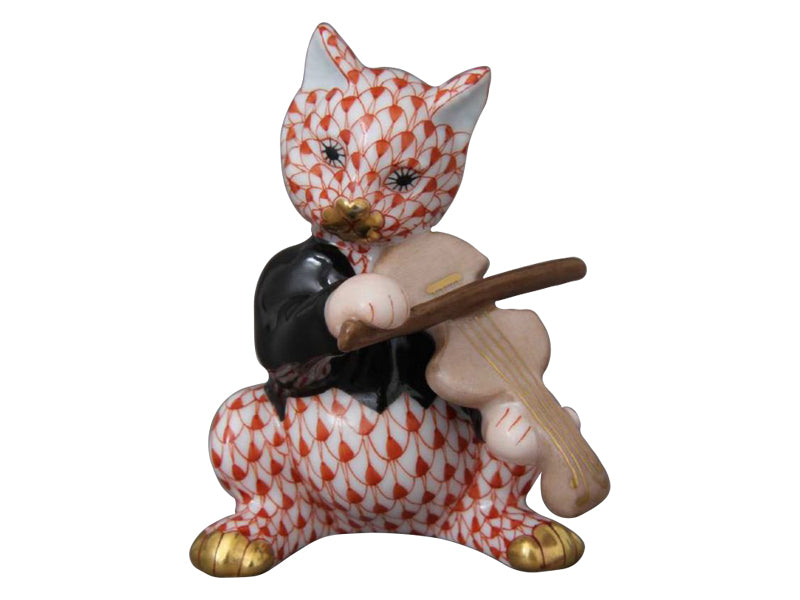 Herend Cat with Violin - Red