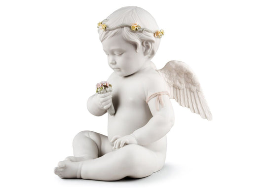 lladro porcelain celestial angel figurine holding flowers
