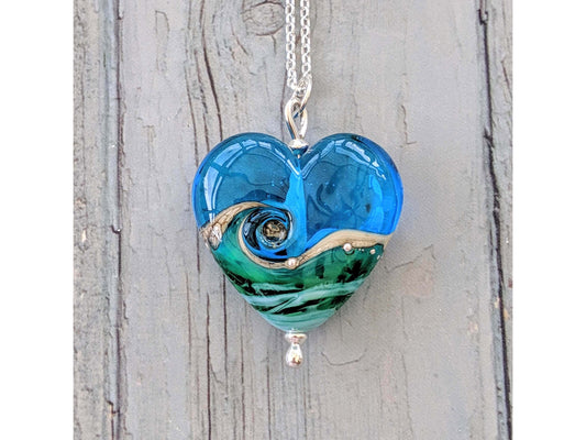Beach Art Murano Glass Deep Blue Sea Heart Murano Pendant
