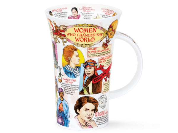 A large fine bone china mug, featuring illustrations and facts about famous woman who changed the world rs.