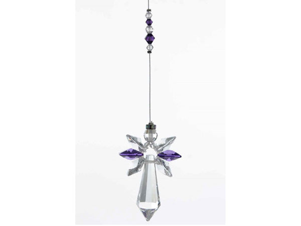 This beautiful handmade crystal guardian angel decoration represents Love, Guidance & Protection  Features a Amethyst colour which is the birthstone for February meaning Spirituality, Clarity and Tranquillity