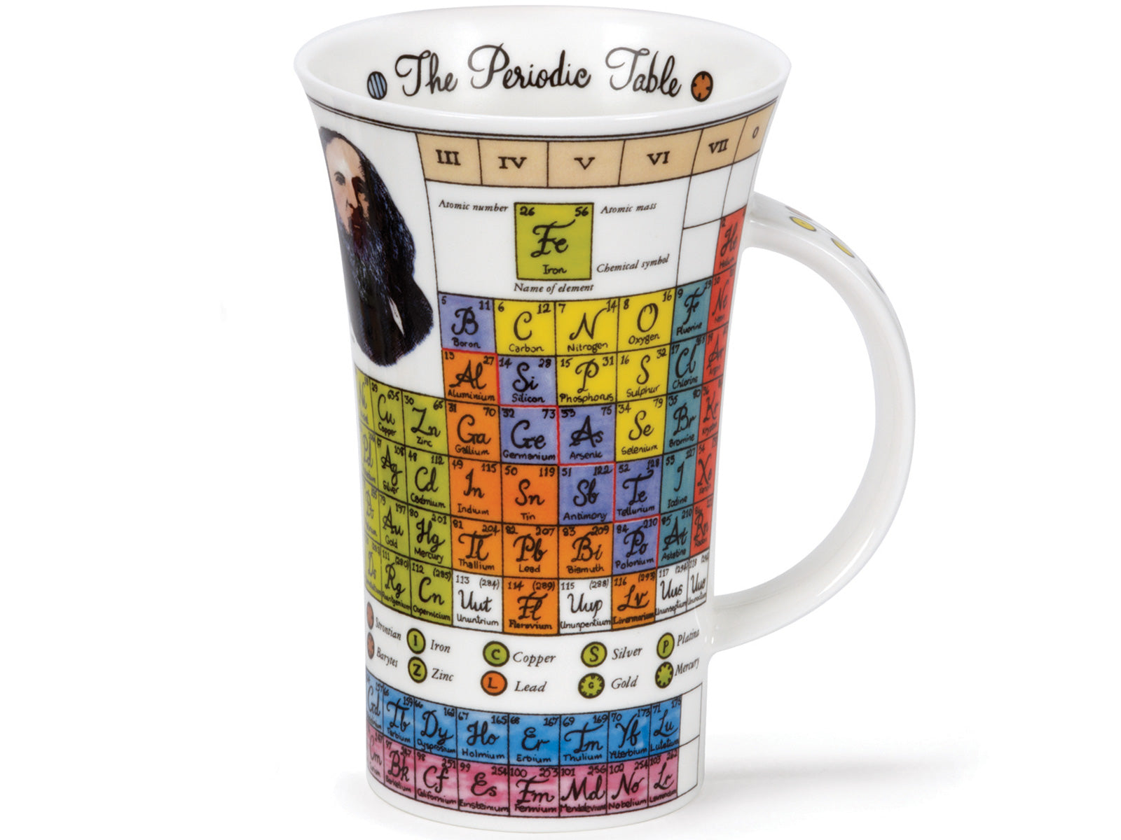 Dunoon Glencoe The Periodic Table Mug is a large fine bone china mug printed with a colour-coded periodic table around its entire exterior.