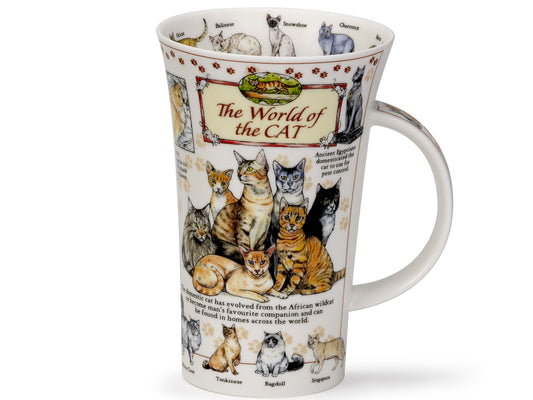 Dunoon Glencoe World of the Cat Mug is a large fine bone china mug that is printed with all manner of breeds of cat around its main exterior along with around the inner rim of the mug. Each picture is accompanied with a fun fact about the different breed.