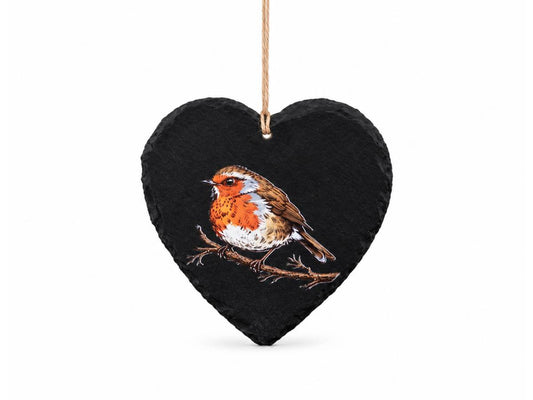Selbrae House Robin Small Slate Heart Decoration