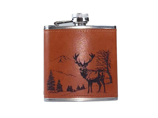 Selbrae House Scenic Stag Leather Hip Flask